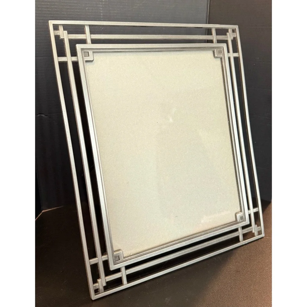 Picture Frame 8x10 Silver Tone Art Deco Geometric Tiered Metal Free Standing